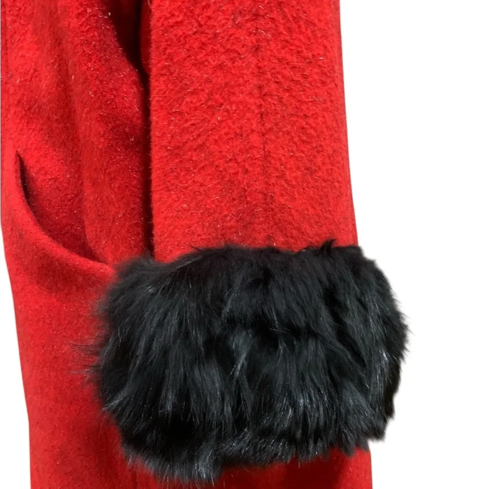 Vntg 50’s Volup Lilli Ann Red wool Coat with Black Fur Trim size XL - Picture 6 of 11